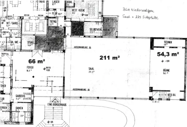 Skizze der Bestuhlung des Bürgerhauses Niederwalgern